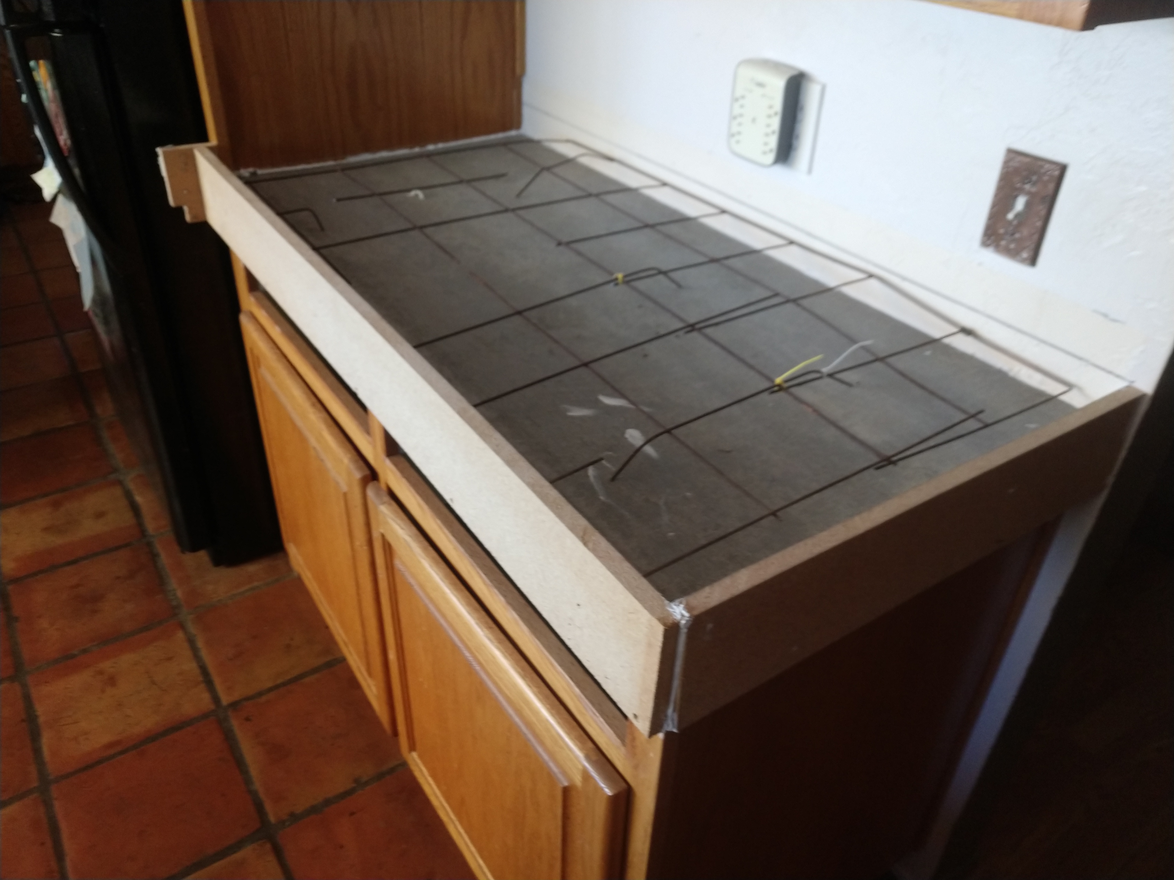 Tile work preparation on concrete countertop