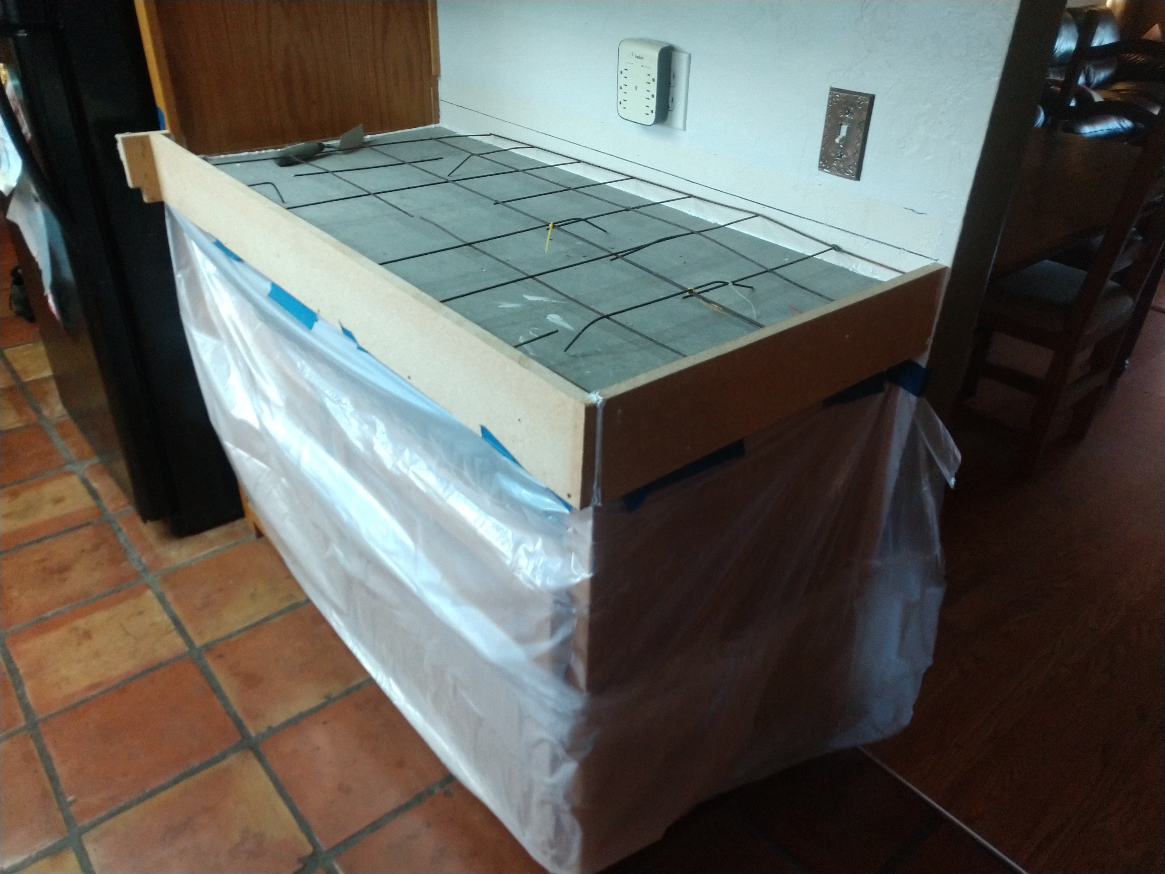 Tile pattern layout on concrete countertop