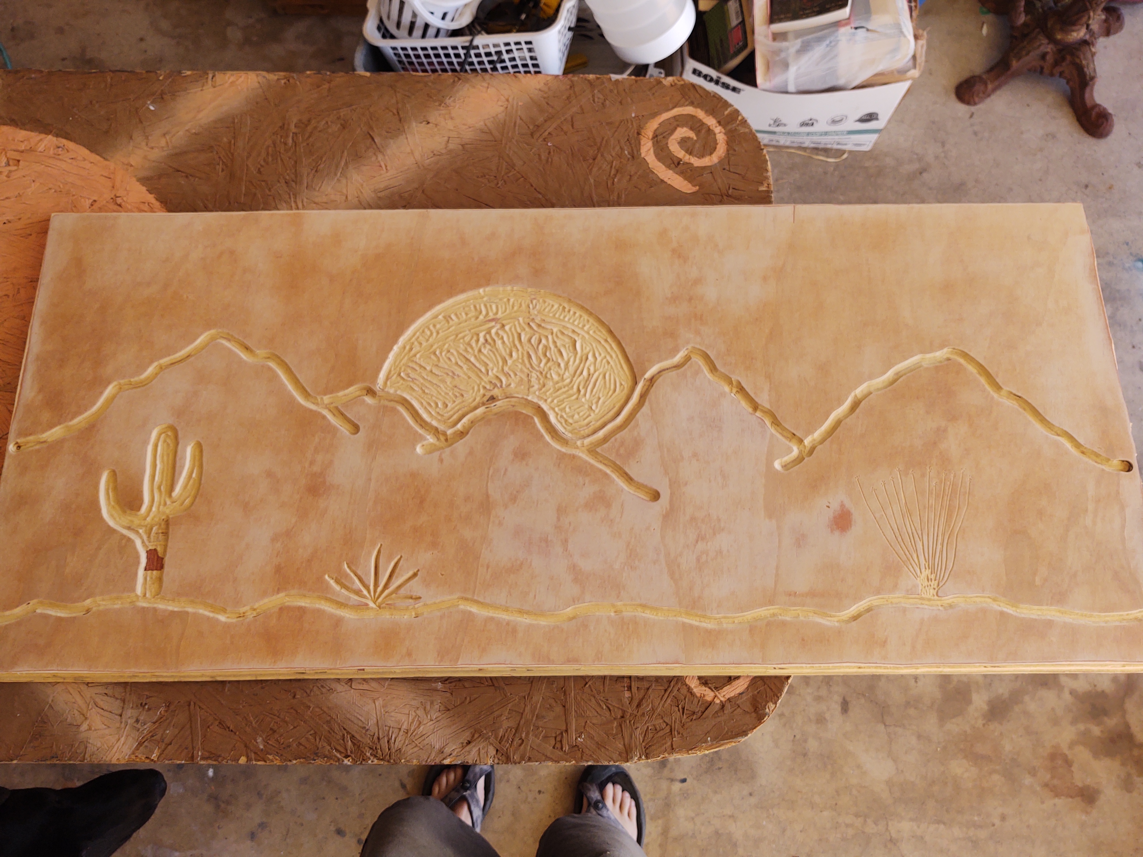 Hand-carved mountain landscape panel