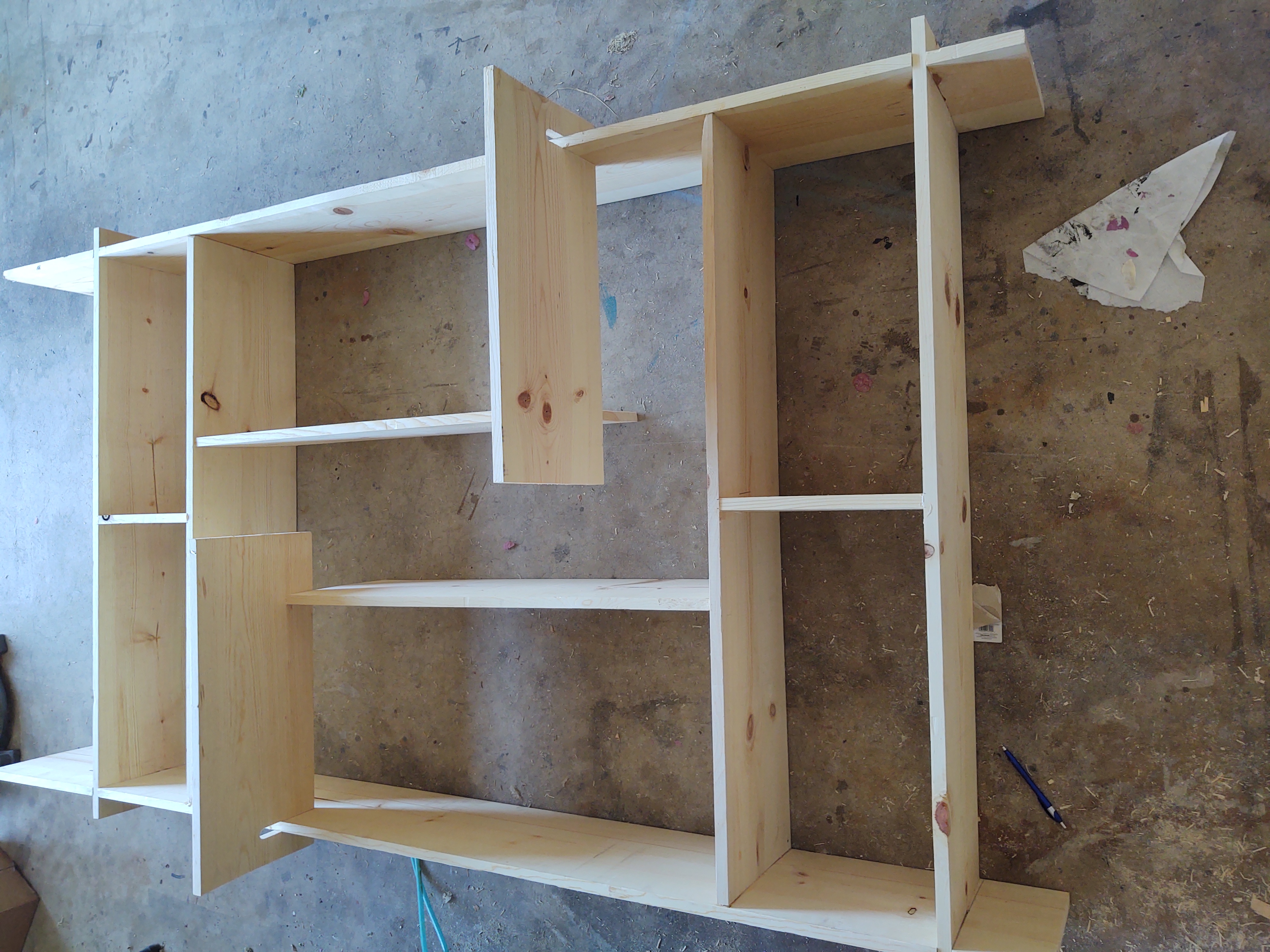 Custom modular shelving unit construction - layout phase