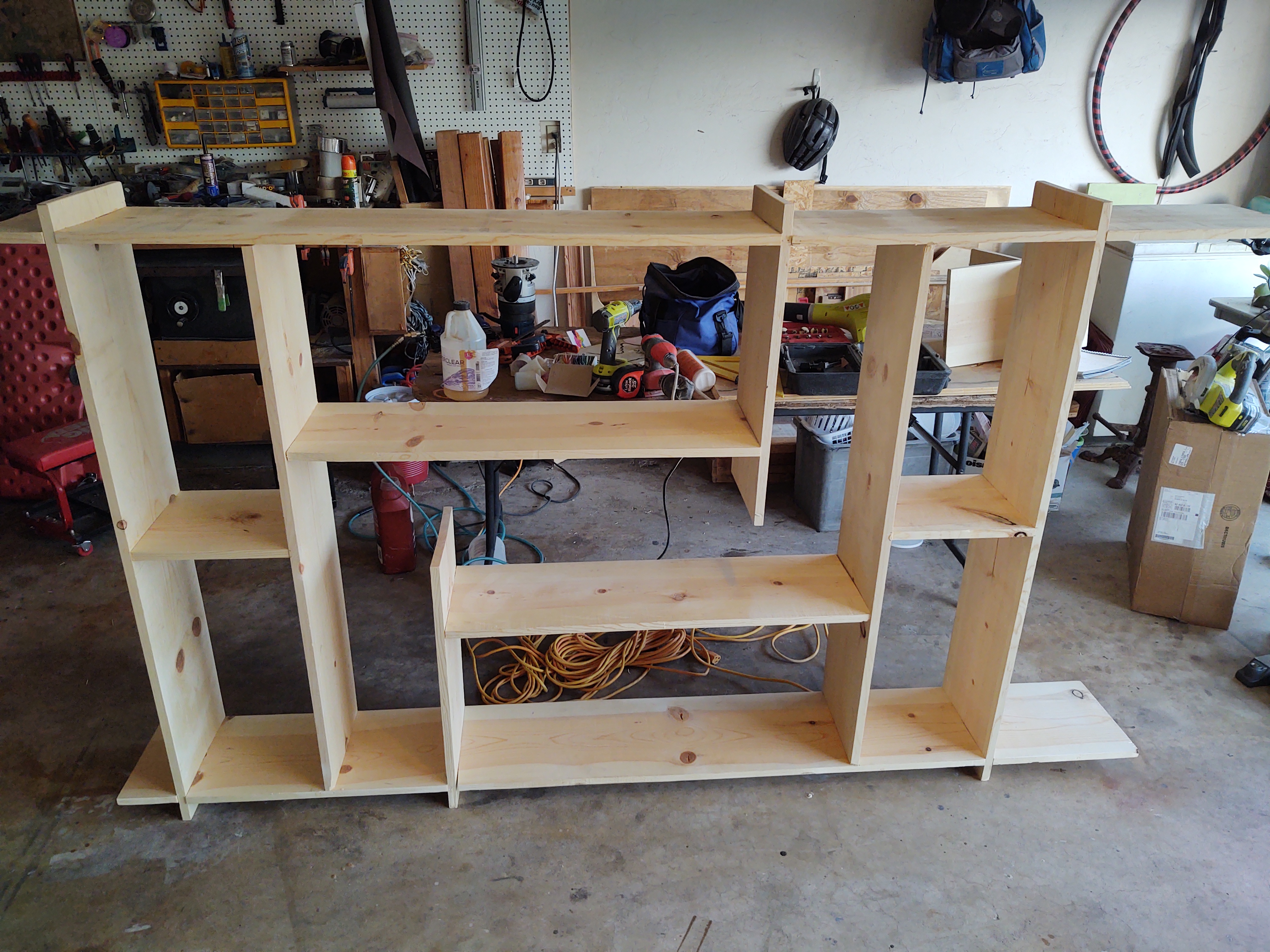 Custom entertainment center in workshop